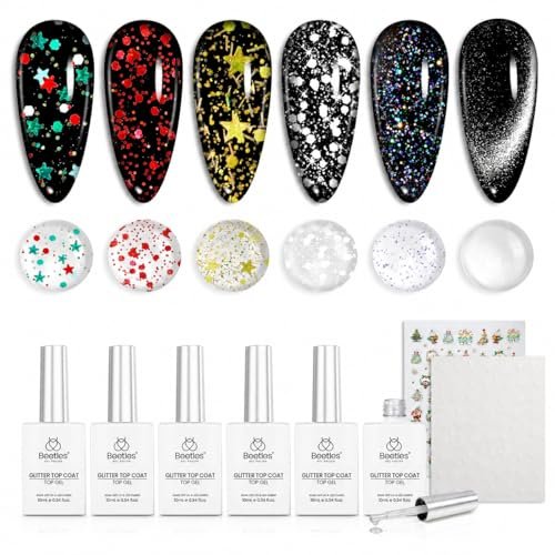 Beetles Glitter Gel Top Coat Set, 6Pcs 10ml Sparkle Glitter Ca... beetles glitter gel top coat set, 6pcs 10ml sparkle glitter ca...