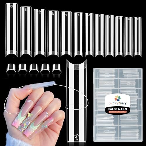 luckyfairy xxl nail tips square 120 pcs 12 sizes no c curve...
