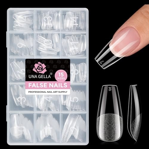 una gella coffin gel nail tips medium 15 sizes 300pcs pre etch...