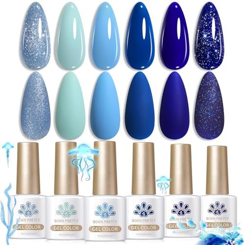 born pretty blue gel nail polish set 6 colors spring summer li...