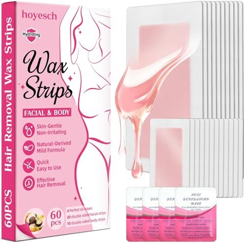 hoyesch 60 pcs wax strips 40 facial & 20 body waxing kit for...