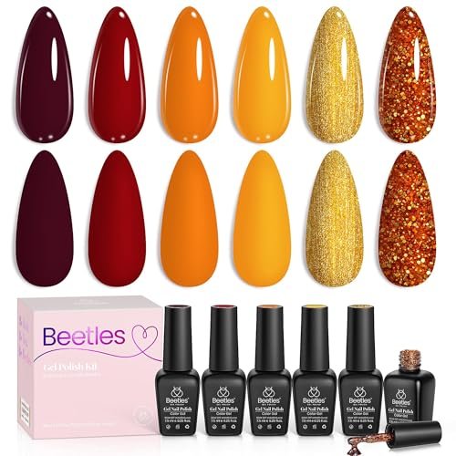beetles gel nail polish set 6 colors gel polish red orange bro...