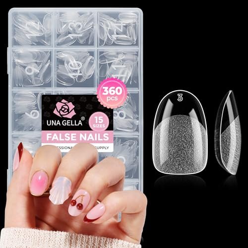 una gella short oval round nail tips 360pcs pre shaped half ma...