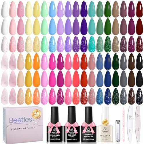 beetles 36 colors gel nail polish set, pastel jelly pink purpl...