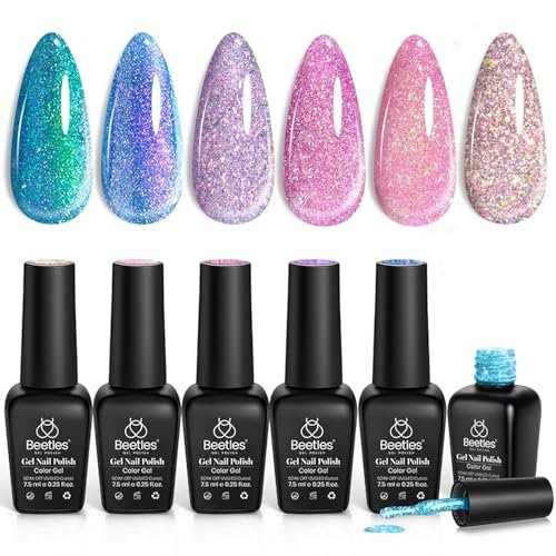 beetles chameleon gel nail polish set 6 colors sparkle pink p...