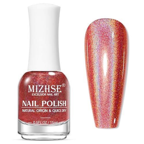 mizhse holographic nail polish, red glitter nail polish air dr...