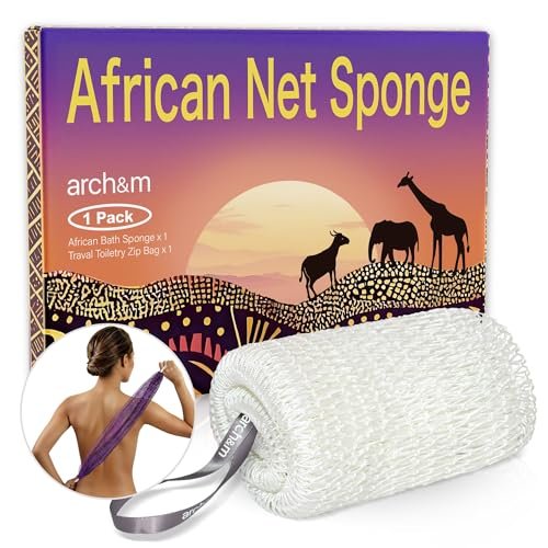 arch&m african net sponge afro scrub 53" long exfoliating ba...