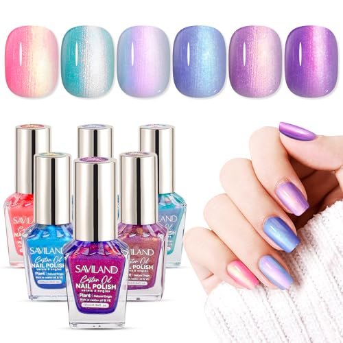 saviland 6pcs ombre nail polish sets: charm pink blue gold pur...