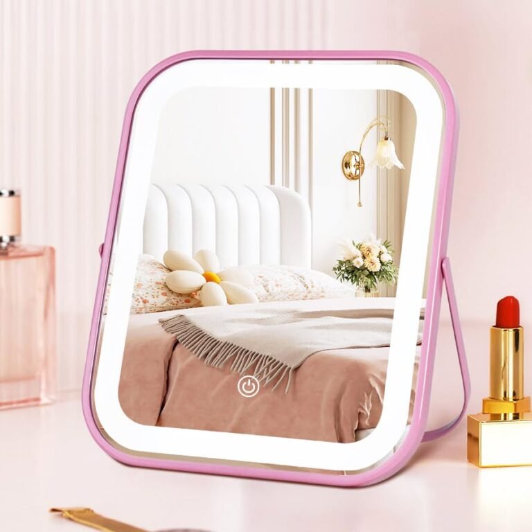 yekkopt pink rechargeable vanity mirror with lights, led makeu...