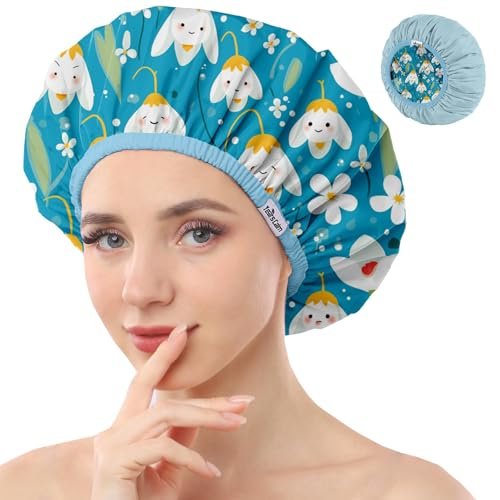 years calm shower caps for women reusable waterproof, double l...