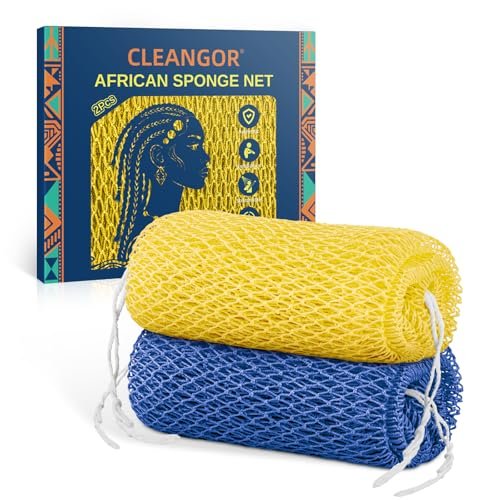 cleangor 2pcs african net sponge authentic with knots exfoli...