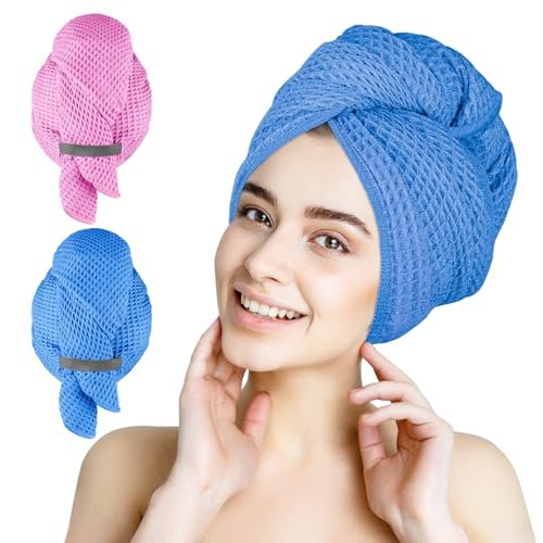homexcel 2 pack large microfiber hair towels waffle weave 40...