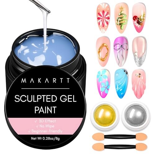 makartt 3d gel nail art & chrome nail powder kit: clear 3d scu...