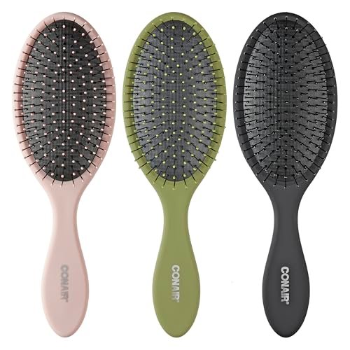 conair detangling hair brush set, 3 pack detangler brushes for...