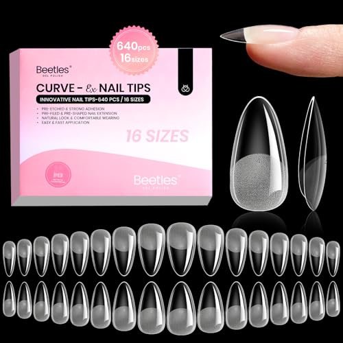 beetles gel nail tips almond shape medium curve ex, 640pcs 16...