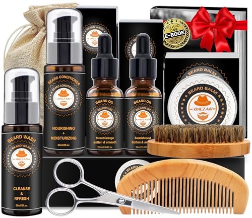 xikezan beard kit for men grooming & care w/beard conditioner,...