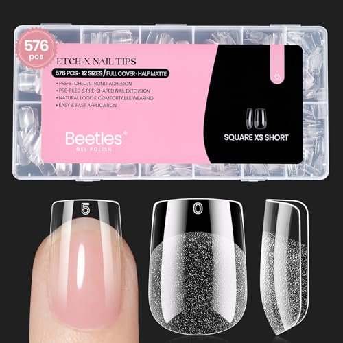 beetles short square nail tips: 576pcs 12 sizes xs short squar...