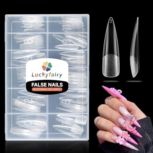 luckyfairy xxl stiletto nail tips 120 pcs full cover pre buff...