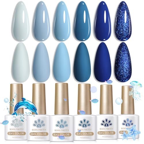 born pretty blue gel nail polish,light baby sky blue to dark n...