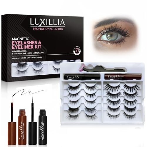 luxillia 13 piece brown & black magnetic eyelashes with applic...