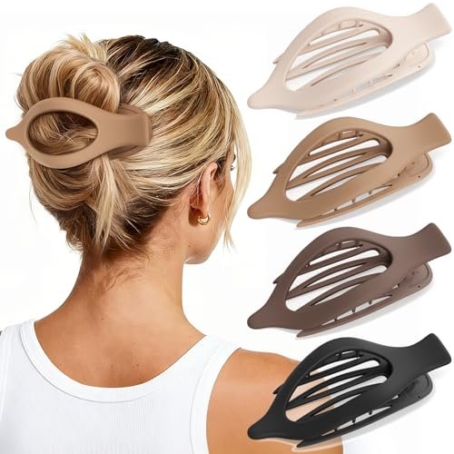 oeusnael 4 pcs large flat hair clips for women girls, french c...