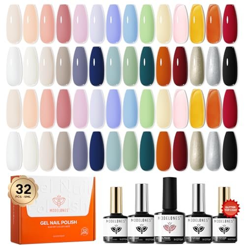modelones 32 pcs gel nail polish set, 28 colors summer gel pol...