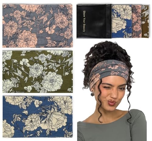huachi wide headbands for women non slip, thick womens floral...