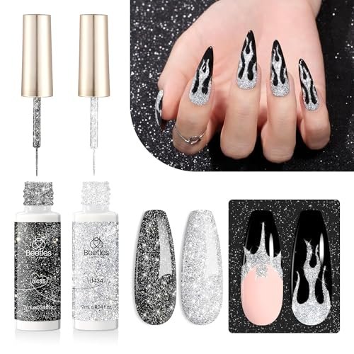 beetles reflective glitter gel polish, 2 pcs liner gel nail po...