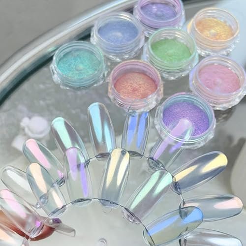 holographic mirror white pearl chrome nail powder gold effect...
