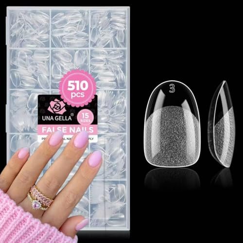 una gella short oval nail tips, 510pcs 15 sizes pre buffed ful...