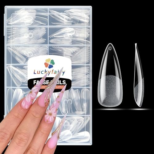 luckyfairy long stiletto nail tips: 240pcs long almond matted...