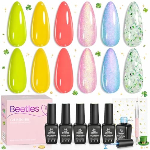 beetles summer gel nail polish set, 6 colors buzzy field lime...