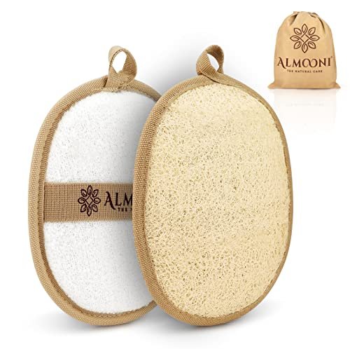 almooni natural loofah exfoliating body scrubber, made with na...