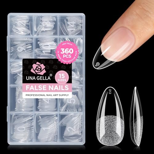 una gella almond nail tips 360pcs, 15 sizes no filing needed s...