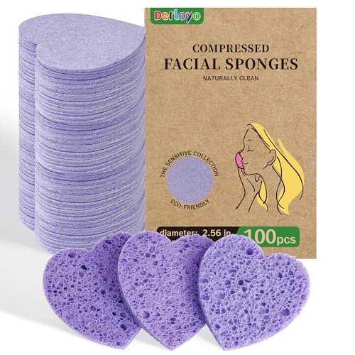 100 count compressed facial sponges, heart shape face sponge f...