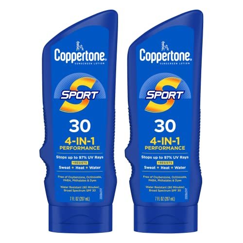 coppertone sport sunscreen lotion spf 30, sweat, heat and wate...