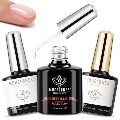 modelones 3 pcs top coat builder nail gel with gel base, no wi...
