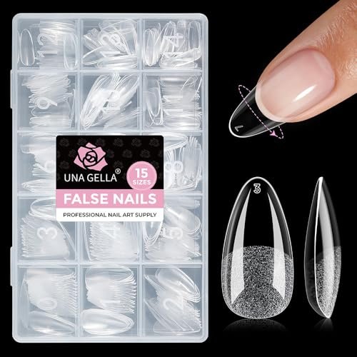 una gella almond nail tips medium 15 sizes 300pcs pre etched g...