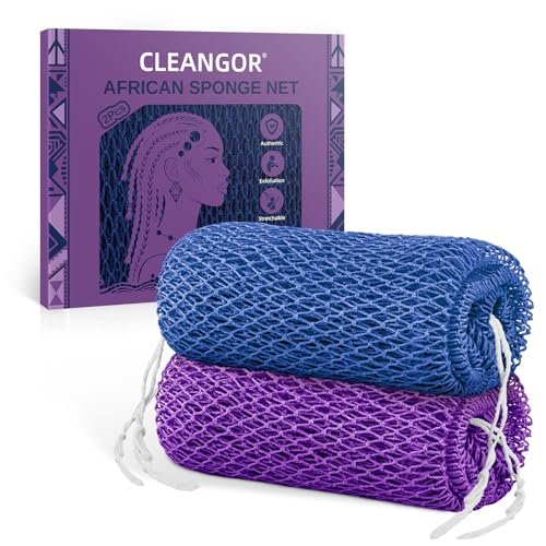 cleangor 2pcs african net sponge authentic with knots exfoli...