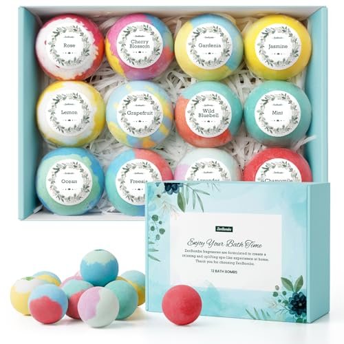 zenbombs bath bombs for women, 12pcs handmade natural bath bom...