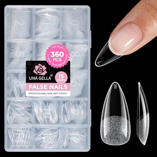 una gella stiletto gel nail tips 360pcs, 15 sizes soft gel poi...
