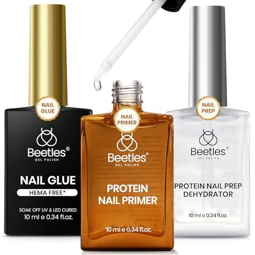 beetles 3pcs gel nail glue nail dehydrator and primer, hema fr...
