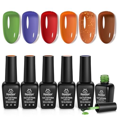 beetles jelly gel nail polish glimmer 6 colors red blue gree...