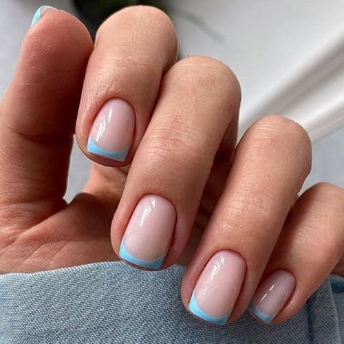modelones french tip press on nails short, square fake nails,...