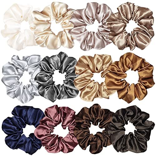 12 pcs satin silk scrunchies soft hair ties fashion hair bands...