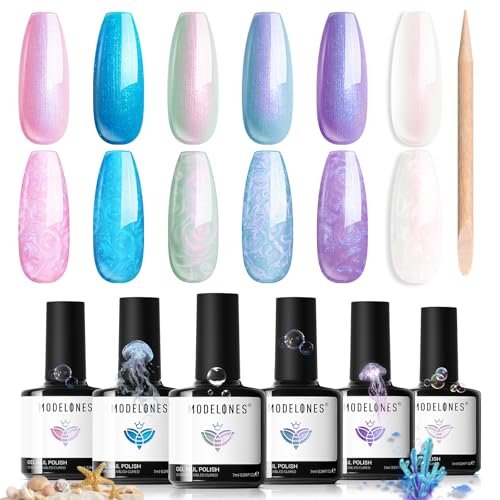 modelones pearl gel nail polish set, 6 colors 2026 summer irid...