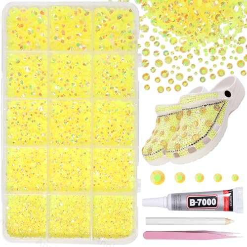 12000pcs yellow rhinestones for bedazzling kit, 2/3/4/5/6mm mi...