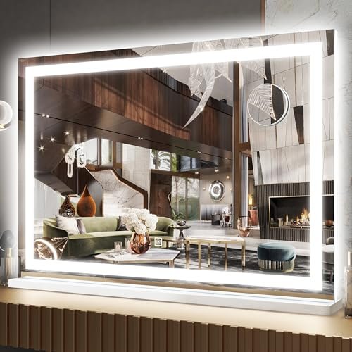 fennio large vanity mirror with lights，32" x 22"lighted makeup...