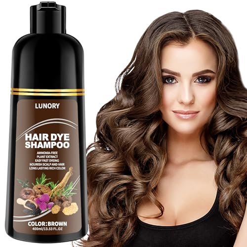 lunory brown hair dye shampoo for 100% gray coverage 3 in 1...