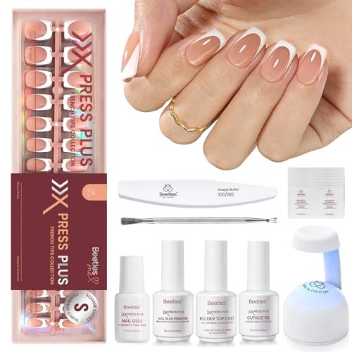 beetles x press gel nail kit: short square french tip press on...
